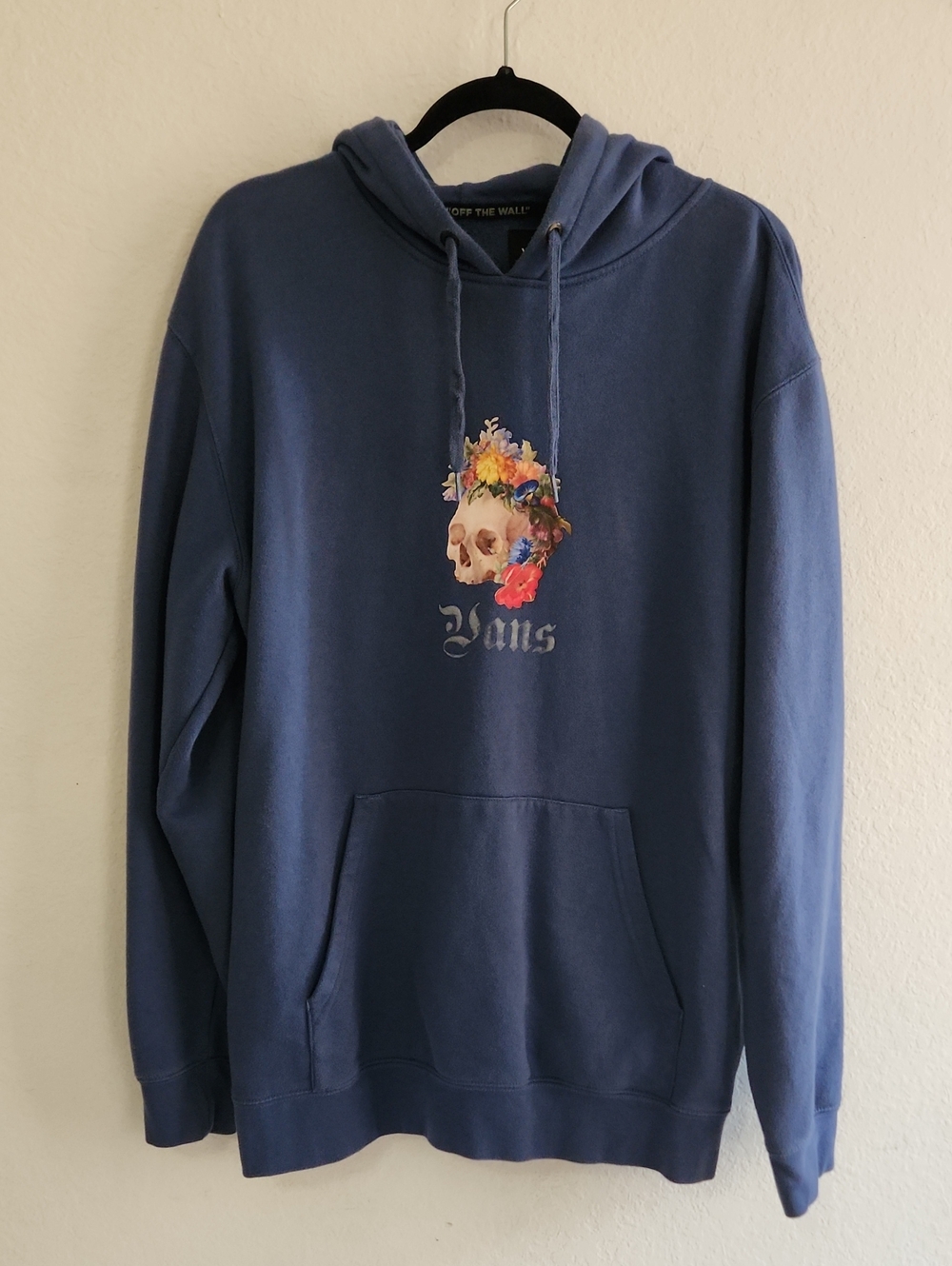Vans Floral Skull Graphic Hoodie Sweatshirt Blue XL Goth Grunge Streetwear Alt